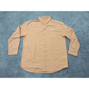 WhatABurger‎ Button Up Shirt Mens Medium Orange Houndstooth Long Sleeve Casual